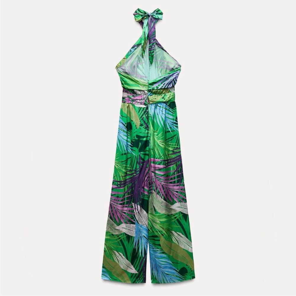 NWT Zara Vibrant tropical Leaf Print halter Jumpsuit - M - Picture 6 of 6